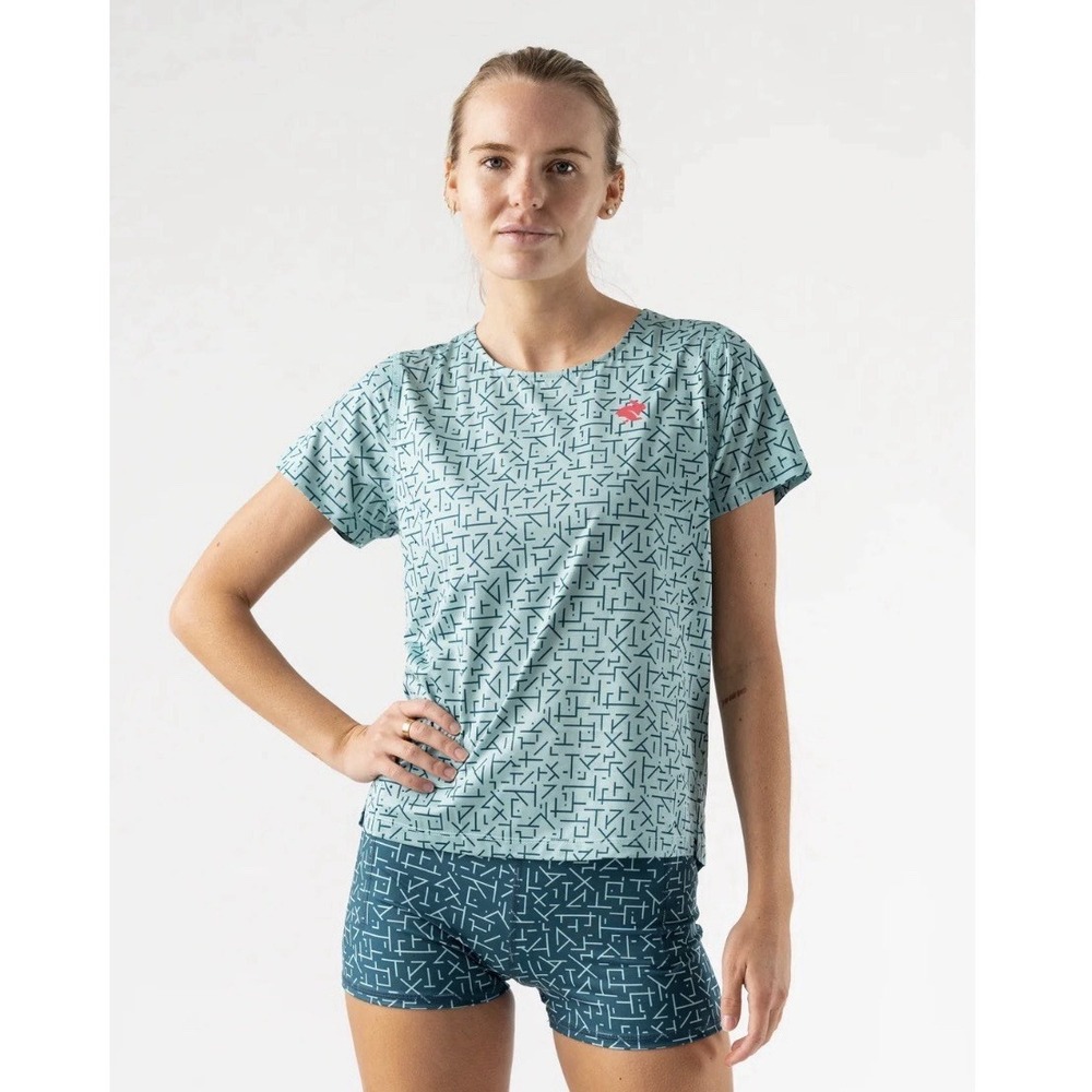 Rabbit Race Pace Tee Womens Small Blue Maze Running Lightweight Geometric - Picture 9 of 10